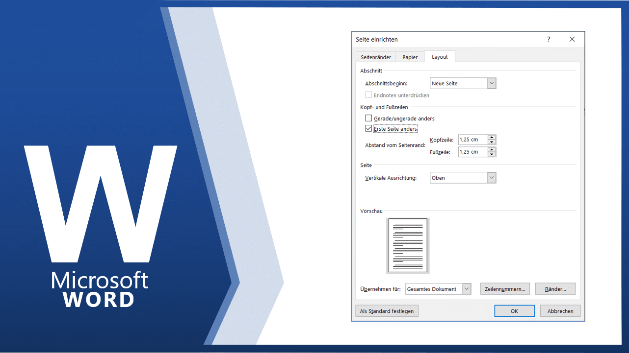 Kopfzeile auf der ersten Seite anders ENTDECKE digital GmbH